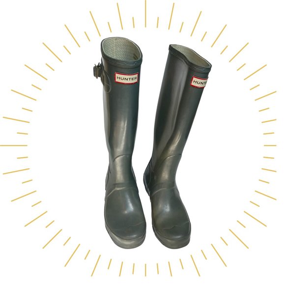 Hunter Gray Original Tall Gloss Rain Boots 7 - Picture 3 of 11